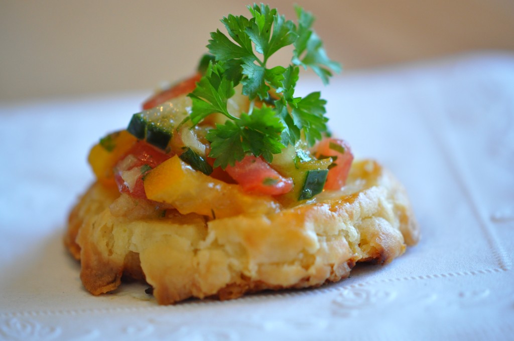 Goat Cheese Crisp with Tomato-Cucumber-Mint "Salsa"