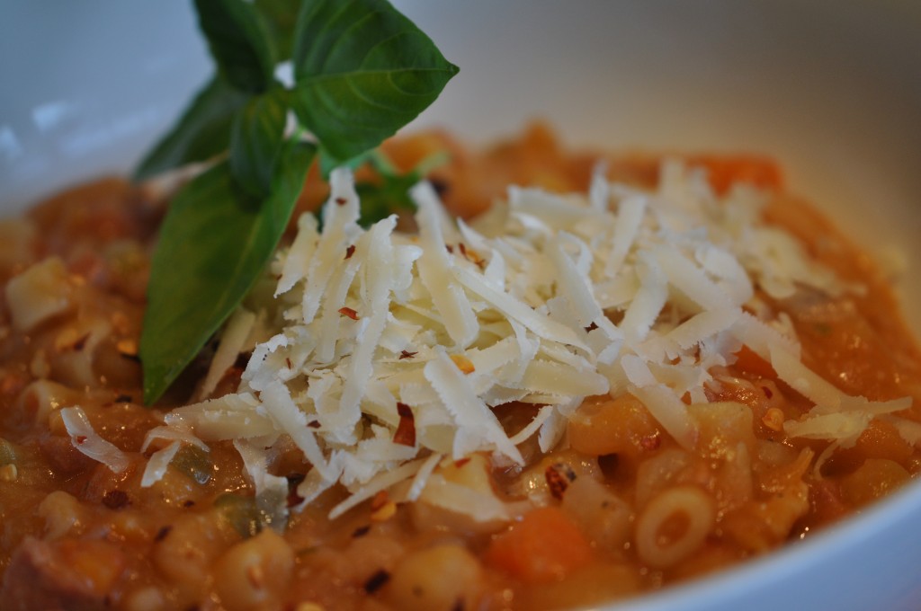 Pasta Fagioli Topped with Parmesan Cheese