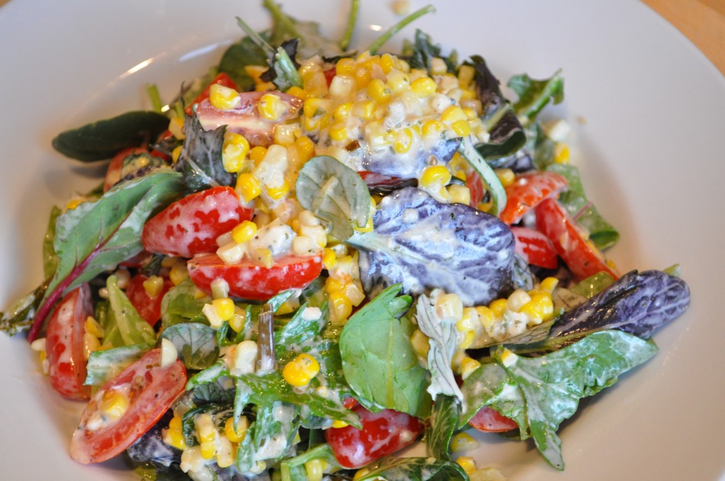 Roasted Corn and Tomato Salad with Wilted Wild Ramps