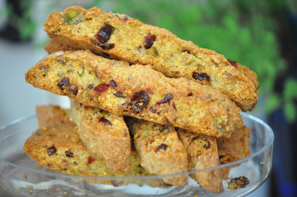 Cornmeal Biscotti with Pistachio and Dried Cranberry